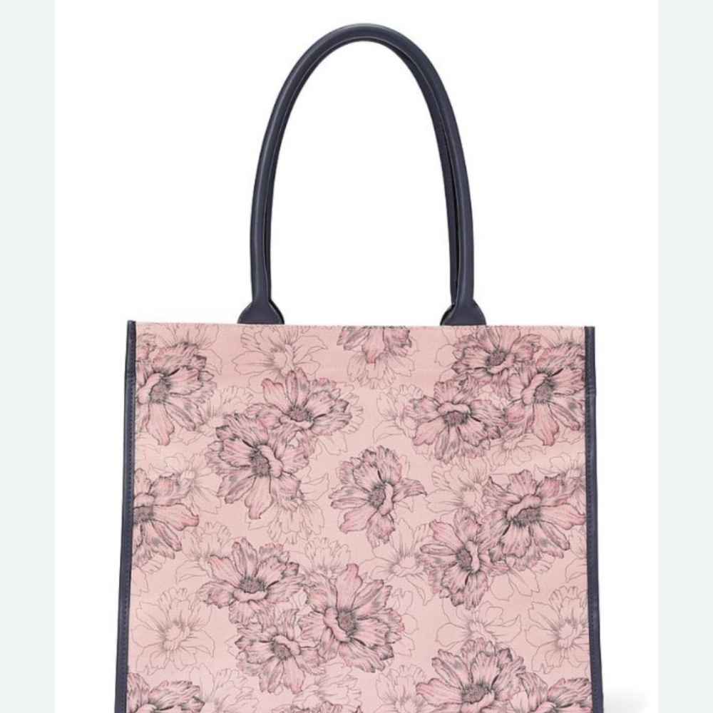 Victoria's Secret Pink ROSE Black FLORAL Overnight TOTE Handbag BAG